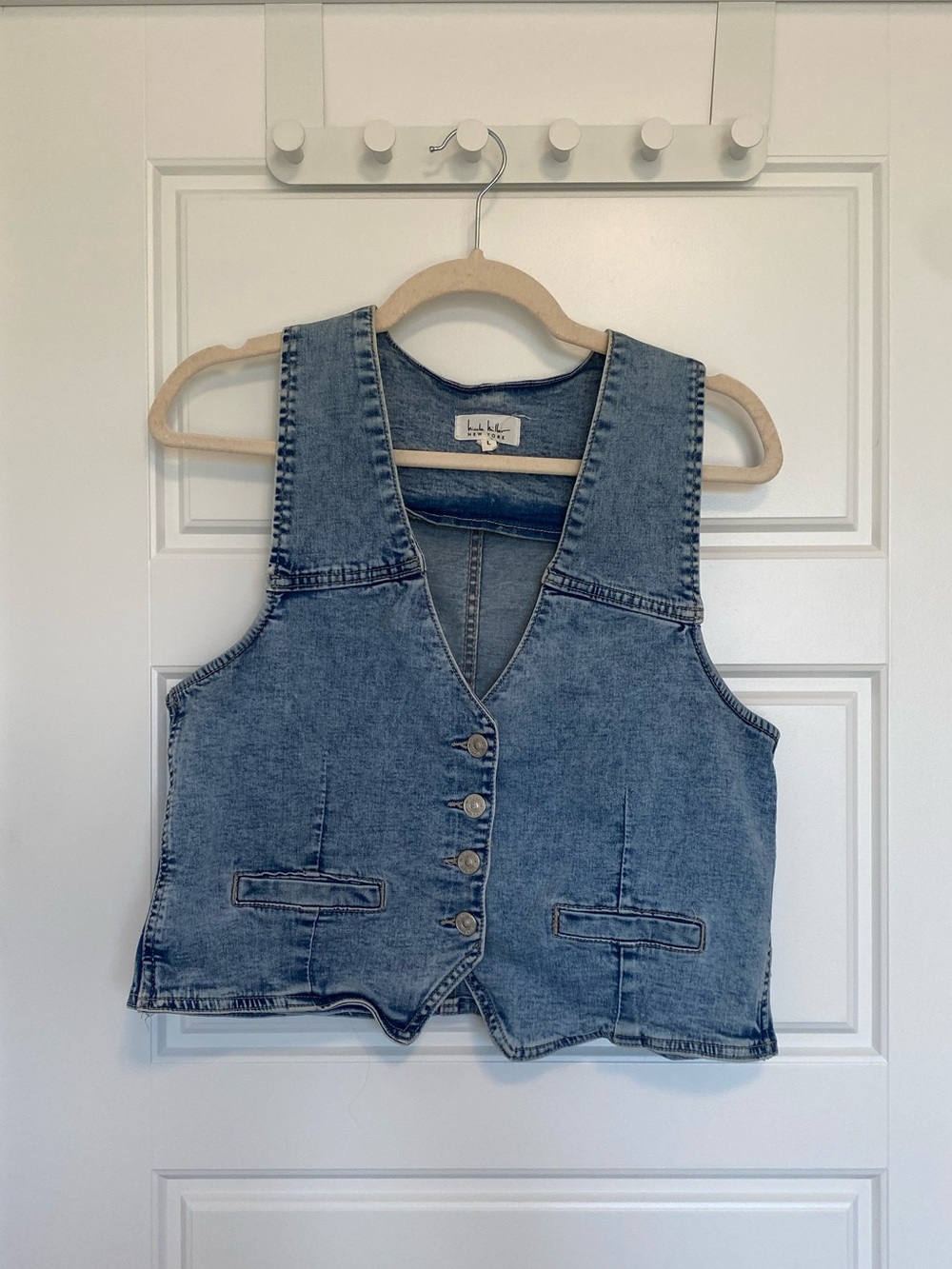 Blank NYC Light Blue Denim Crop Vest with Button Front